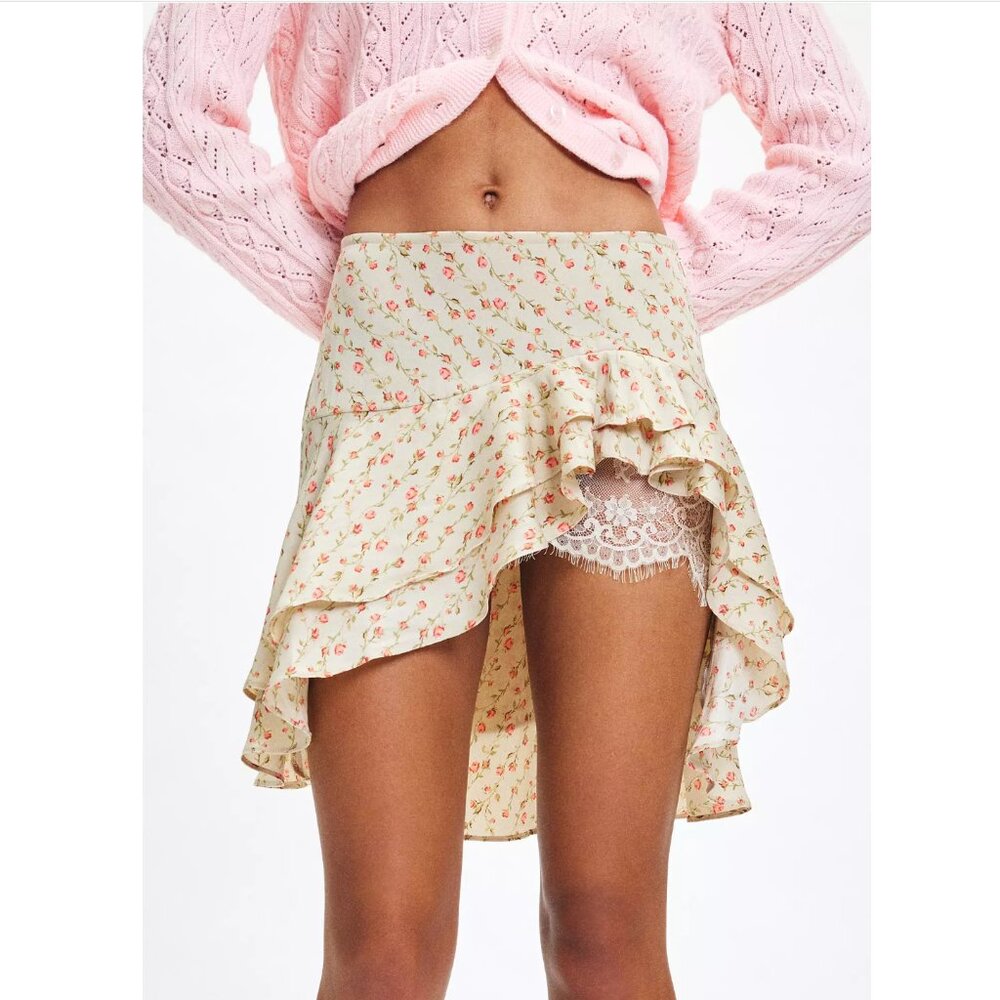URBAN Outfitters Kimchi Blue Carrie Tiered Ruffle Satin Slip High-Low Skirt NEW